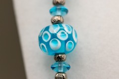 Vintage Lampwork Glass Bead Necklace 24″ Mid Century Blue Green S-Hook