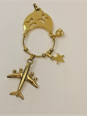 Vintage MONET Charm Holder Gold Tone Pendant w/ Air Plane Charm Retro 70’s 80’s