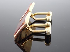 Vintage Gold Tone Red Stone Rectangular Cufflinks Mid Century Style