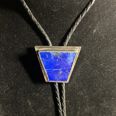 Signed Vintage Sterling 925 Lapis Lazuli Bolo Tie Black Braided w SS tips 50 gra