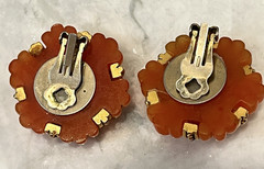 Vintage Chunky Round Butterscotch Acrylic/Resin Statement Clip-on Earrings 1.50″
