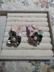 Amy Lacombe 1988 Ceramic Abstract Wearable Art Earrings 2″ Iridescent Colors