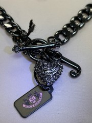 JUICY COUTURE Black Tone Chain Pave Heart & J Pendant Necklace NIB VINTAGE Y2K