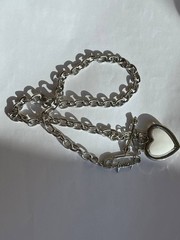 Vintage Juicy Couture Heart Pendant Necklace Y2K Rhinestone Enamel Chain 60cm