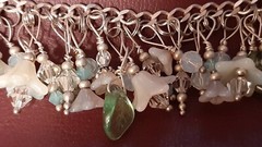 VTG Sterling Charm Braclet Pastel Dangle Opalescent Beads Flower Glass Lampwork