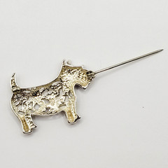 Scottie Dog Scottish Terrier Jezlaine Sterling 925 Filigree Metal Vtg Brooch Pin