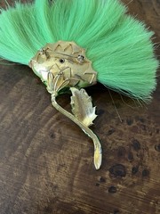 Vintage Hattie Carnegie Flower Brooch Lime Green Dynel Fiber Large Unique 60s