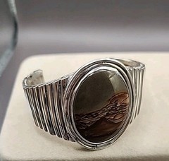 Vintage Navajo Picture Jasper Sterling Silver Cuff Bracelet Small 6″ No Markings