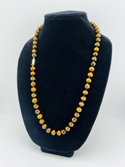 VTG Estate Tiger’s Eye Hand-Knotted Necklace Gemstone Beads Barrel Hook Clasp