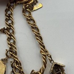 Vtg Monet Link Gold Tone Charm Bracelet Grand Piano Heart Wishing Well Tree ETC