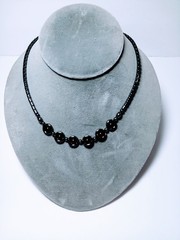 Vintage Hematite Modernist Necklace Glass Beads Barrel Clasp 18 Inch 1980s 1990s