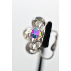 Vintage Clip On Crystal Earrings Watermelon Aurora Borealis Chrome 1950s BinBK