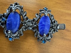 VTG Victorian Revival Selro Selini Blue Marbled Lucite Pot Metal Bracelet