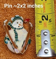 Snowman Brooch On Skis Red Bird Cardinal Pin Enameled Gold Toned Tumbling Fallin