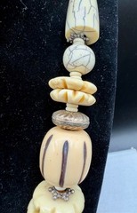 Vintage Tibetan-Style Hand-Carved Bone & Tribal Silver Pendant 21″