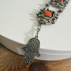 Vintage Souvenir Du Maroc Ornate Silver Bracelet w Square Beads