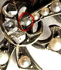 READ Victorian 10K 18K Mixed Metals Pearl Mine Cut Diamonds Leaf Flower Brooch