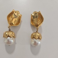 Les Bernard Faux Pearl and gold tone earings signed and marked.
