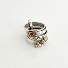 Vintage Sterling Silver Multi Row Band Two Tone Coral Flower Spinner Ring Sz 7