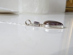 Vintage Sterling Silver 925 Large Natural Purple Rutilated Quartz Necklace