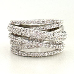 Ladies Clear CZ Multi Row Free Form Wrap Silver Tone Statement Ring Size 6