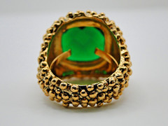 BOLD Vintage Faux Emerald & Gold Cocktail Ring Adjustable Inside Band Sz 10 to ?