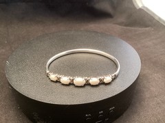 White Fire opal 5 stone hinged sterling silver vintage bangle Bracelet