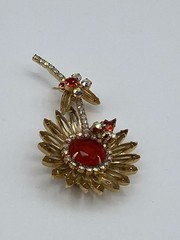 Vintage JULIANA D&E Sunflower Large Pin Brooch Champagne/Orange Rhinestone Stem
