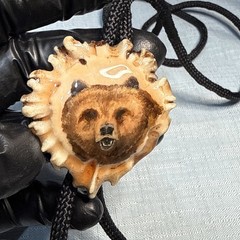 Vintage Western Cowboy Antler Panted Bear Bolo Tie Necktie Bow tie Jade Signed