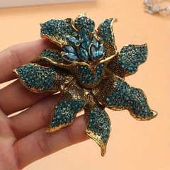 Unique Vintage Style Flower Leaf Blue Rhinestone Crystal Pendant Brooch Pin Gift