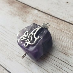 Vintage Pendant Raw Purple Stone with Silver Tone Accent – No Chain Included