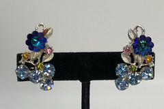 VTG Sky Blue Rhinestone & Aqua Rivoli Cluster Brooch Pin & Clip Earring Set MCM