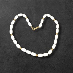 Vintage Direction One White Acrylic Bead Choker Collar Necklace Gold Accents 14″