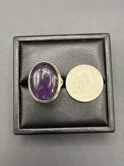 Vintage Sterling Silver 25x17MM Amethyst Cab Ring 7 Grams Size 9 E22