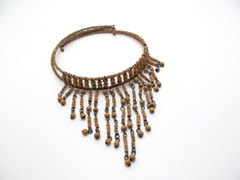 Vintage Beige Bead Double Layer Multi Chain Tension Dangle Choker Necklace