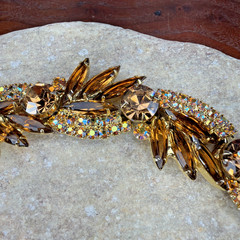 D&E Juliana 5 Link Bracelet Rhinestones Gold Amber AB Glass Aurora Borealis