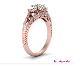 3Ct Lab-Created Diamond Ring Set 3-Stone Rose Gold FN Antique Art Deco Filigree