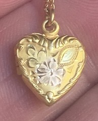 RARE Vintage Henry F Barrows HFB Etched 1/20 12k GF Heart Locket Necklace 13.5”