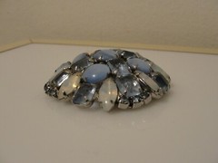 Vintage blue circular pin rhinestones moonstones 2.25″ diameter