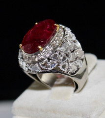 Certified Natural Rubellite Tourmaline 10ct Diamond 18k Gold Vintage Ring