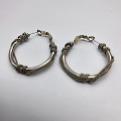 Silver Tone Metal Wire Wrapped Hoop Omega Pierced Earrings Vintage