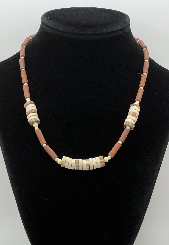 Heishi Beaded Wood Terra-Cotta Necklace Nature Tribal Ethnic Southwest Surfer
