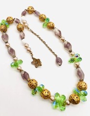 VENDOME Frosted Lavender Givre Glass Beaded Necklace Signed Vintage Jewelry