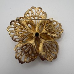 Francois Vintage Gold Tone Filigree Flower Brooch Dimensional Floral Pin 2.25″