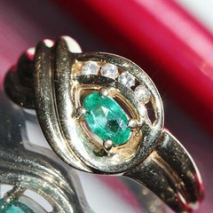 14k yellow gold sz 6.25 swirl ring 0.33ct natural, treated emerald diamond 3.9g