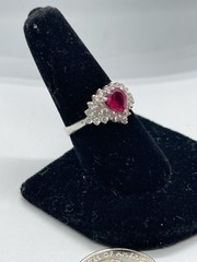 Vintage Heart Shaped Pinkish Red & Clear Cubic Zirconia Sterling Ring Size 9 1/4