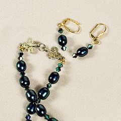 Dyed Peacock Blue Green Freshwater Pearl Necklace Iridescent Cultured Vintage C5
