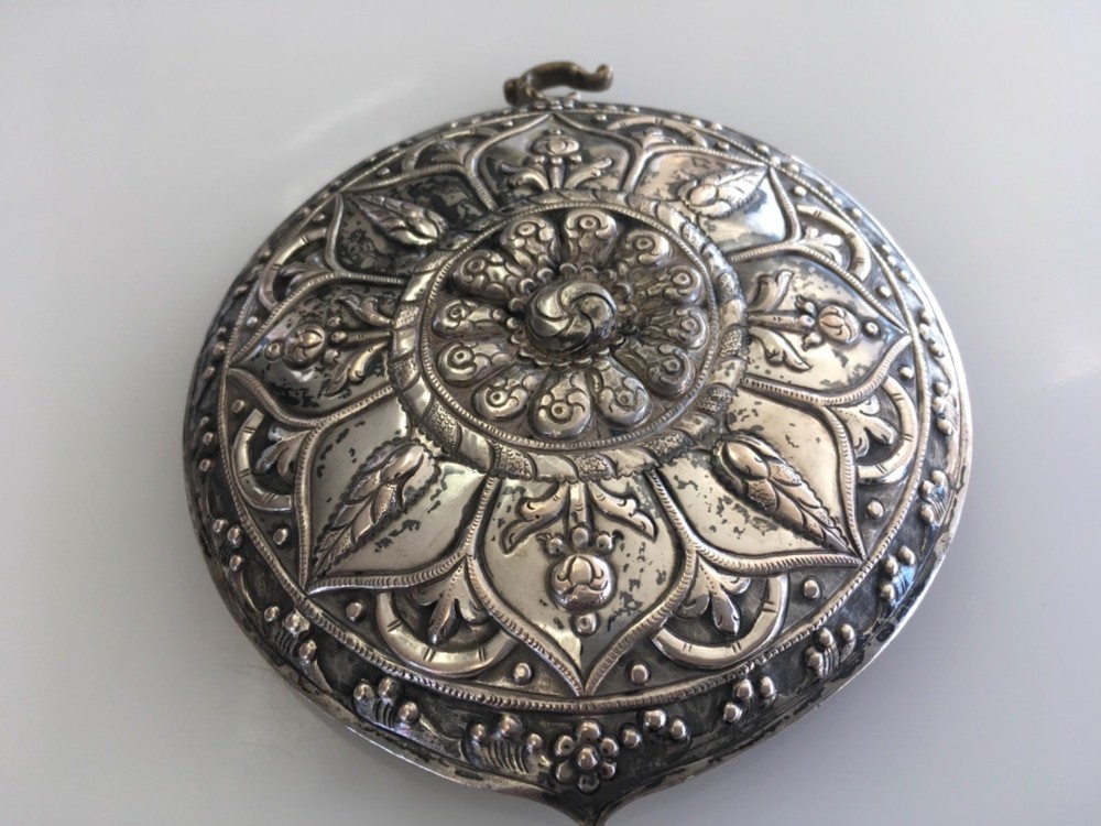 Antique Asian Thailand akha other Tribal Sterling Silver chest ornament plate