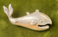 Vintage Mexico Sterling Silver 925 Whale Brooch / Turquoise Eye – 26g