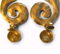 VINTAGE GOLD-TONE SWIRL DANGLE CLIP-ON EARRINGS 1980s